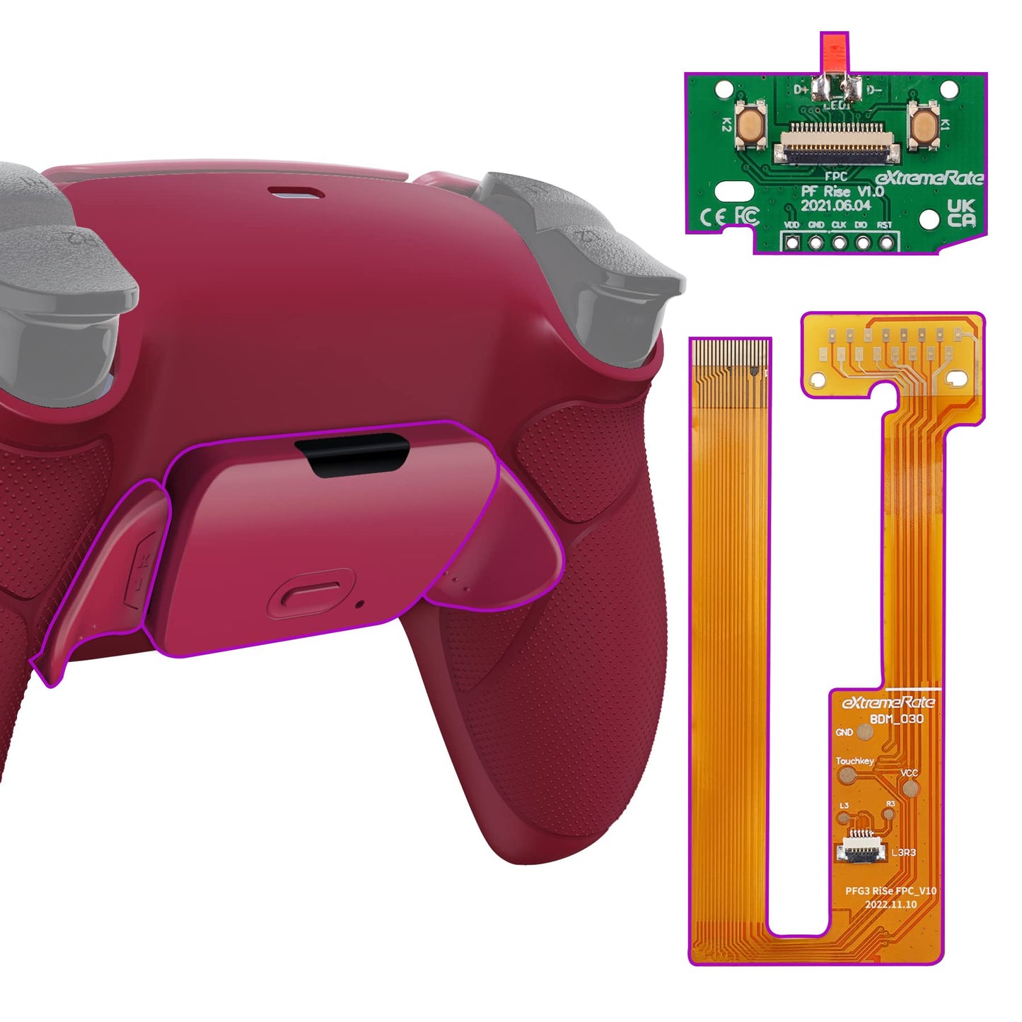eXtremeRate Cosmic Red Rubberized Grip Programable Rise Remap Kit for PS5 Controller BDM-030 040 050 Models  Upgrade Board & Redesigned Black Back Shell & Back Buttons for PS5 Controller