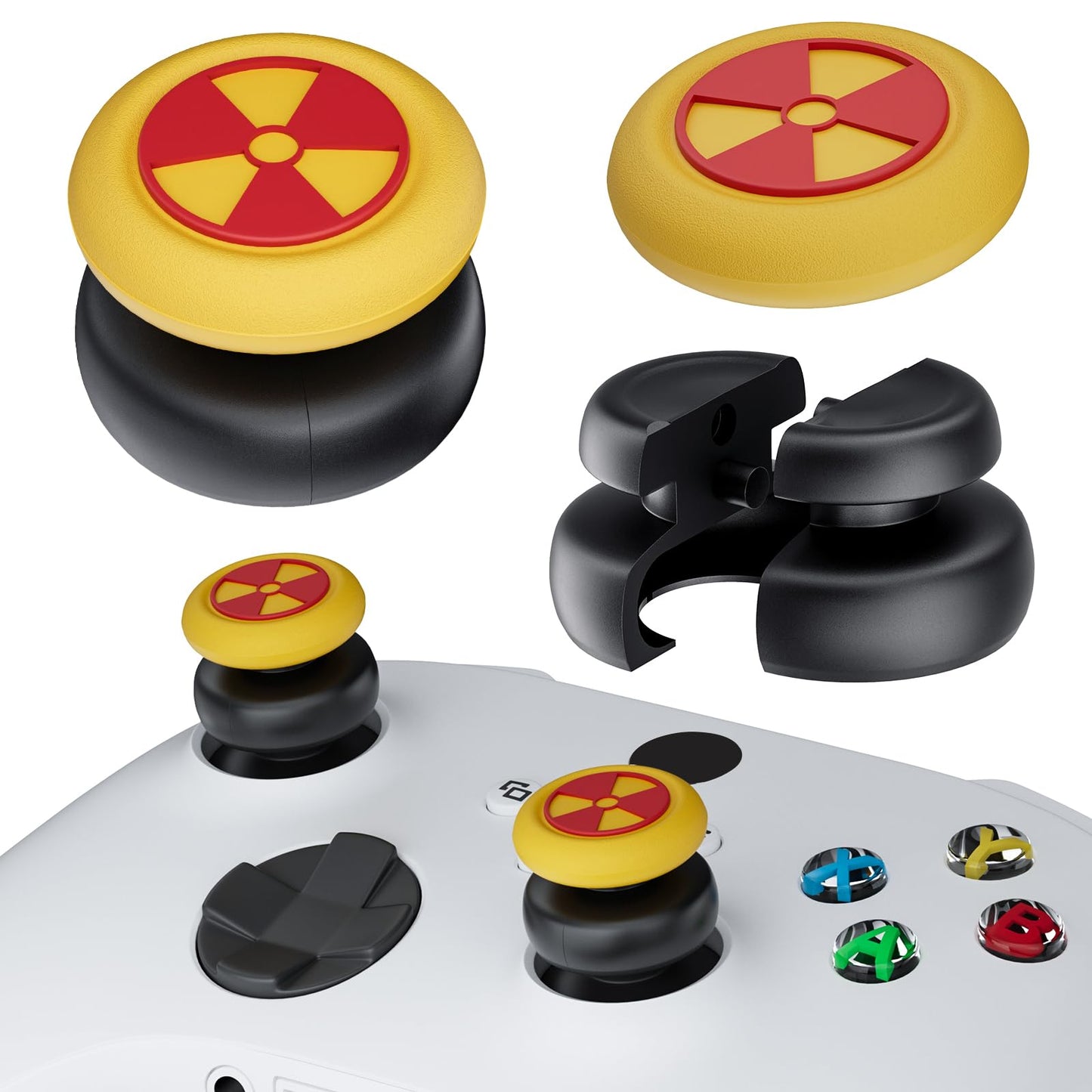 PlayRealm NO FALLING OFF Thumbstick Extender & Silicone Grip Cover 2 Sets for Xbox Series X/S & Xbox One S/X Controller(Radiation Yellow)