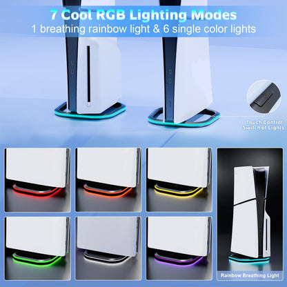 HONCAM Vertical Stand for PS5/PS5 Slim/Pro - Black with 7 RGB Lights