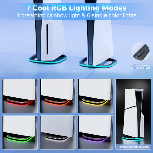 HONCAM Vertical Stand for PS5/PS5 Slim/Pro - Black with 7 RGB Lights