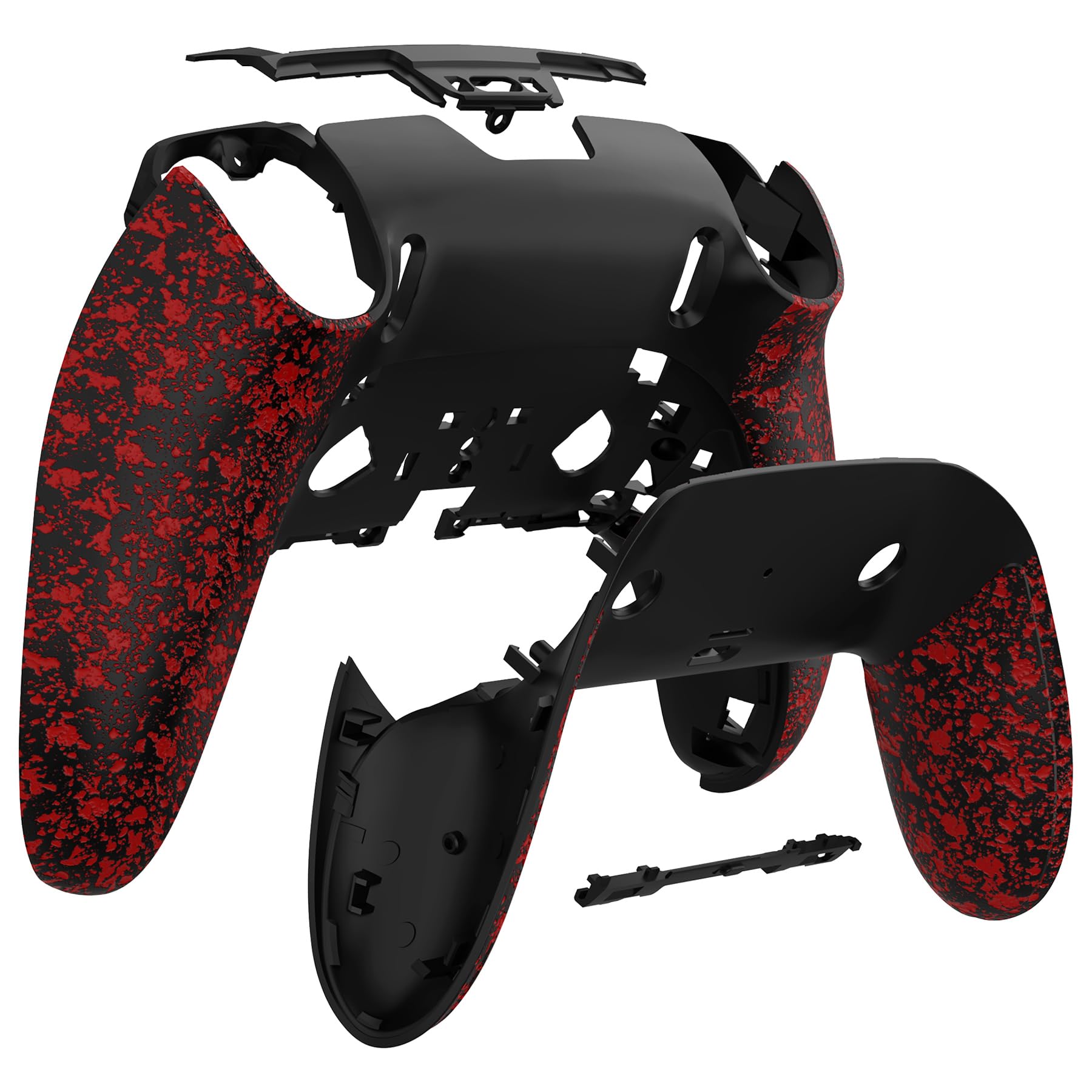 eXtremeRate Custom Back Housing Bottom Shell Compatible with p s 5 Edge Controller  Non-Slip 3D Splashing Cover  Game Improvement DIY Replacement Back Case & Clip Shell - Textured Red
