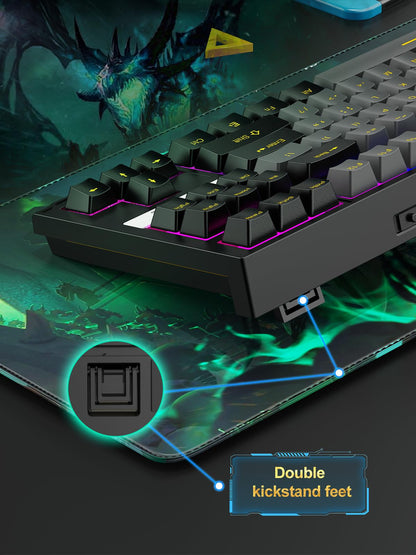 NPET CR87 Mechanical Gaming Keyboard - Hot-Swappable 87-Key, RGB, 45g Red Switches, Anti-Ghosting, Black & Grey