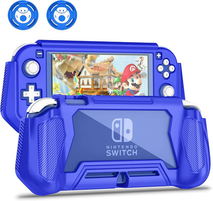 Kailfee Protective Case for Nintendo Switch Lite - TPU Shock-Absorption, Anti-Scratch, with Screen Protector & Thumb Grip Caps, Navy Blue