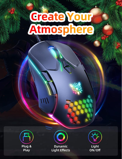ONIKUMA Wired Gaming Mouse - High Precision RGB, Adjustable DPI, 7 Programmable Buttons, Ergonomic Design, Black, Model CW902