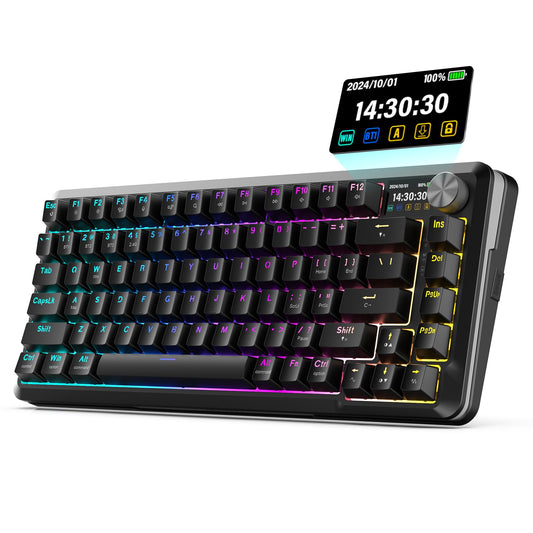 Redragon K708 Pro Wireless Mechanical Keyboard  Gasket RGB Gaming Keyboard with 81 Programmable Custom Keys  3-Modes Wireless Keyboard with Hot-Swap Pre-Lubed Leopard L Switch  Screen & Knob  Black