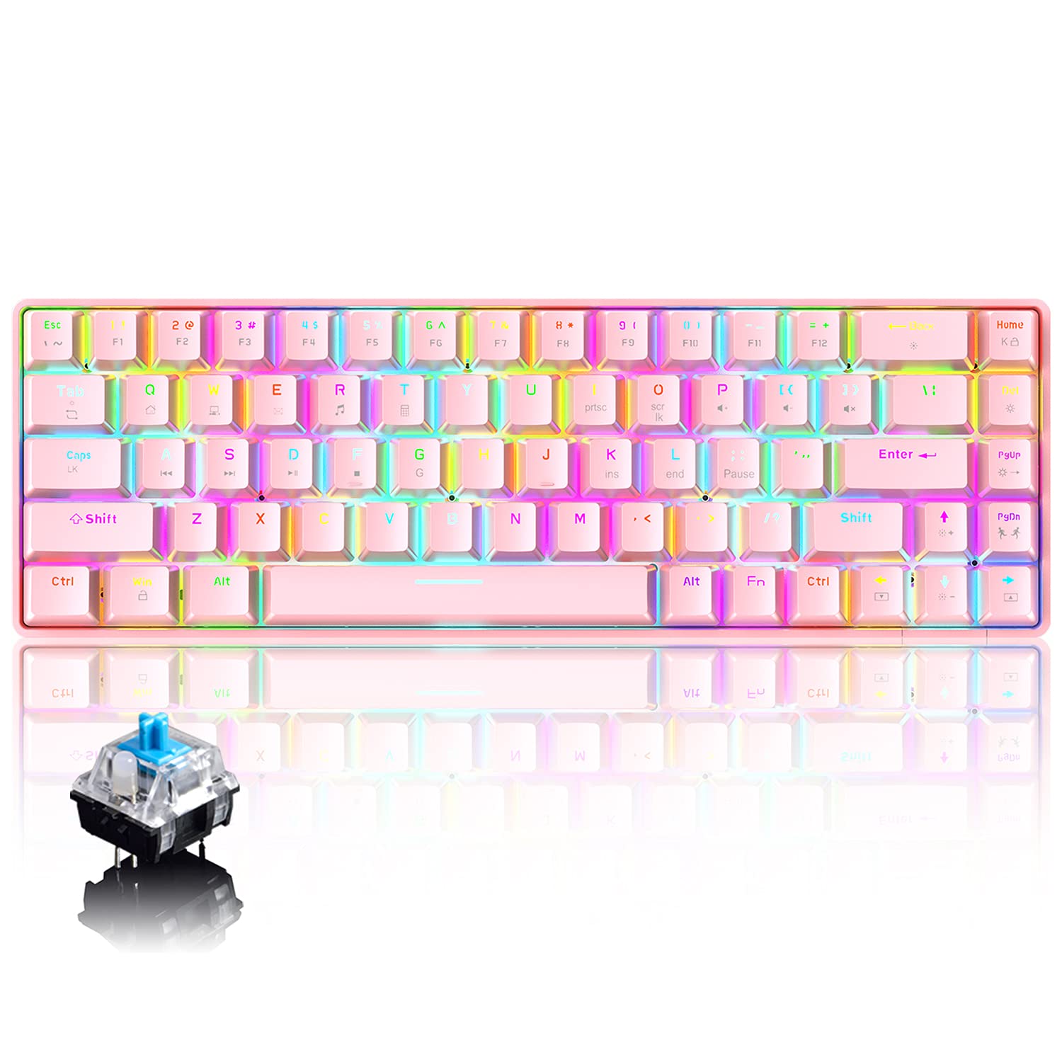 60% Mechanical Gaming Keyboard Mini 68 Keys Anti-Ghosting Wired Type C Chroma RGB 18 Backlit Effects Lightweight Gaming Mosue 6400DPI Honeycomb Optical 113 PBT Pudding Keycaps for PC Gamers(White)
