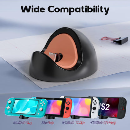 Gorixer Portable Charging Dock for Nintendo Switch 1/2/Lite/OLED - Black, Model NTT47, Ideal for Travel and Home Use