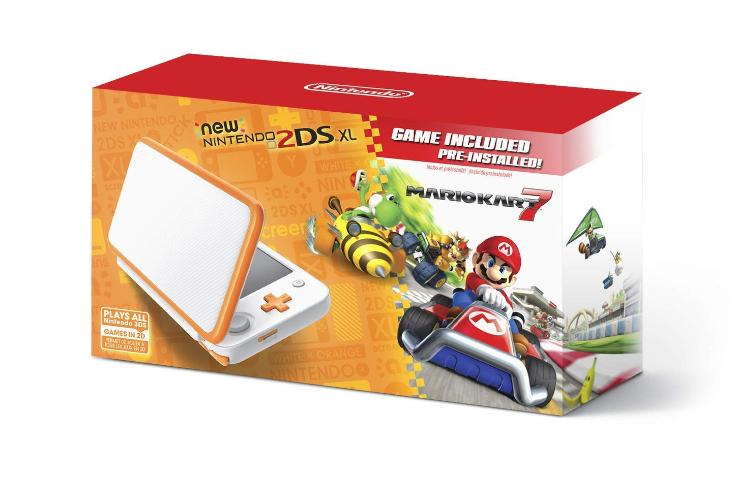 New Nintendo 2DS XL Handheld Game Console - Orange + White With Mario Kart 7 Pre-installed - Nintendo 2DS (Renewed)