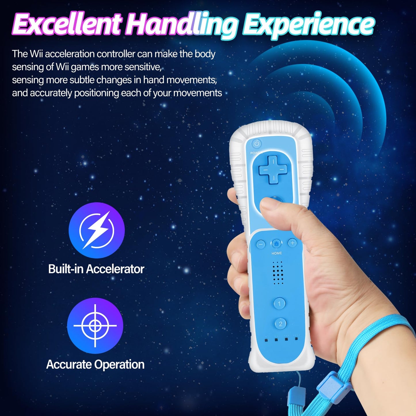 Yosikr Wii Controller 2 Pack - Remote with Silicone Case & Strap, Green & Blue, Compatible with Wii/Wii U