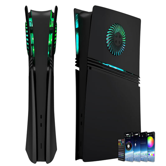 Cover Plates for PS5 Pro Digital Edition with RGB Light remove and Dust Filter with Cooling Vents DOBEWINGDELOU 400+ Effects LED Light Ring Console Face Plate Cover DIY Decoration Kit Accessorie Black