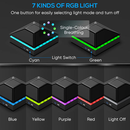 YUANHOT RGB Cooling Fan for Xbox Series X - Adjustable 3 Gears, LED Lights, Dust Cover, Extended USB Ports
