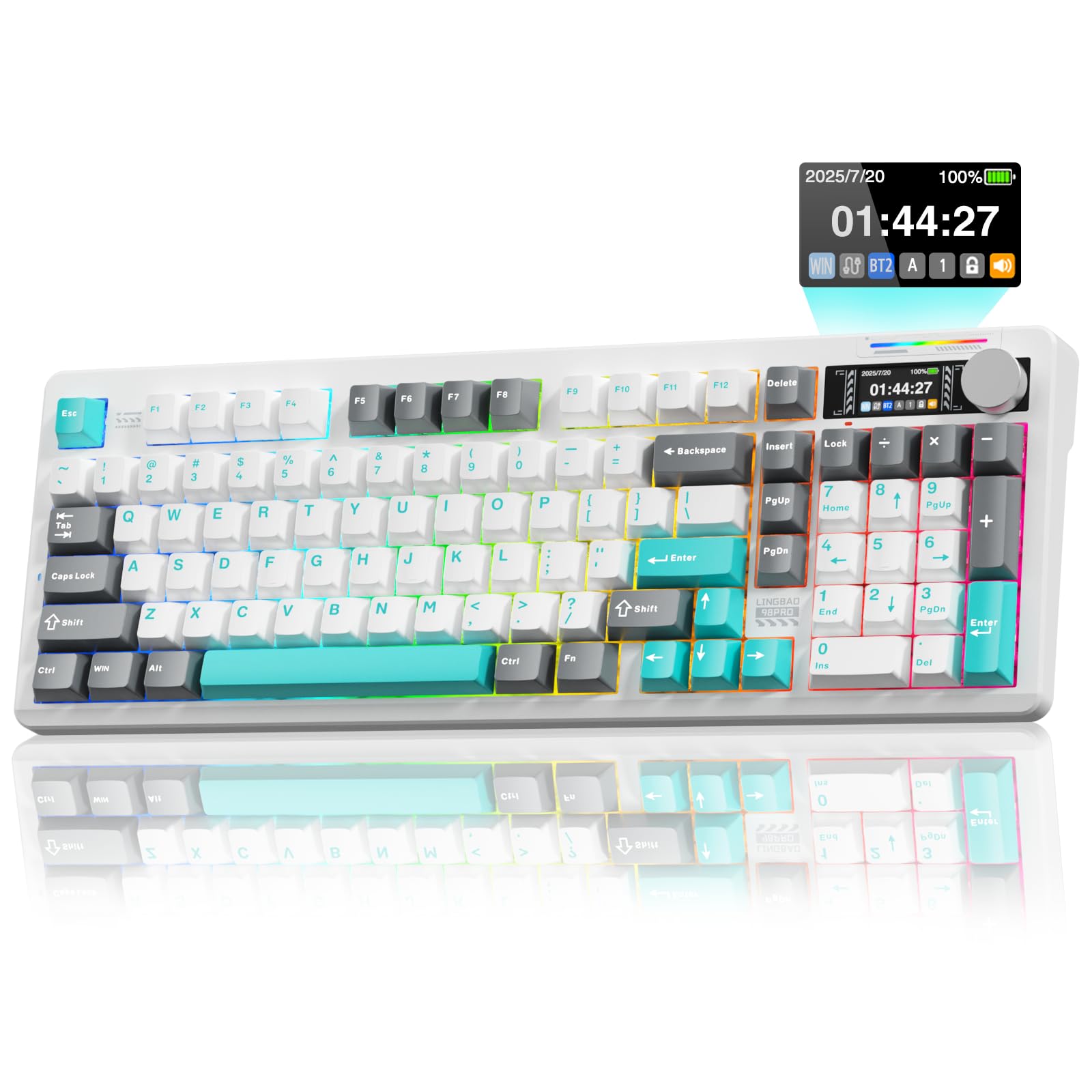 LINGBAO K98 PRO 96% Mechanical Keyboard Wireless  with Screen & Knob  Creamy Gaming Keyboard  Tri-Mode BT5.0/2.4GHz/USB-C  Gasket Mount Hot-Swappable Linear Switches RGB Backlit Gamer Keyboards for PC