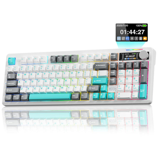 LINGBAO K98 PRO 96% Mechanical Keyboard Wireless  with Screen & Knob  Creamy Gaming Keyboard  Tri-Mode BT5.0/2.4GHz/USB-C  Gasket Mount Hot-Swappable Linear Switches RGB Backlit Gamer Keyboards for PC