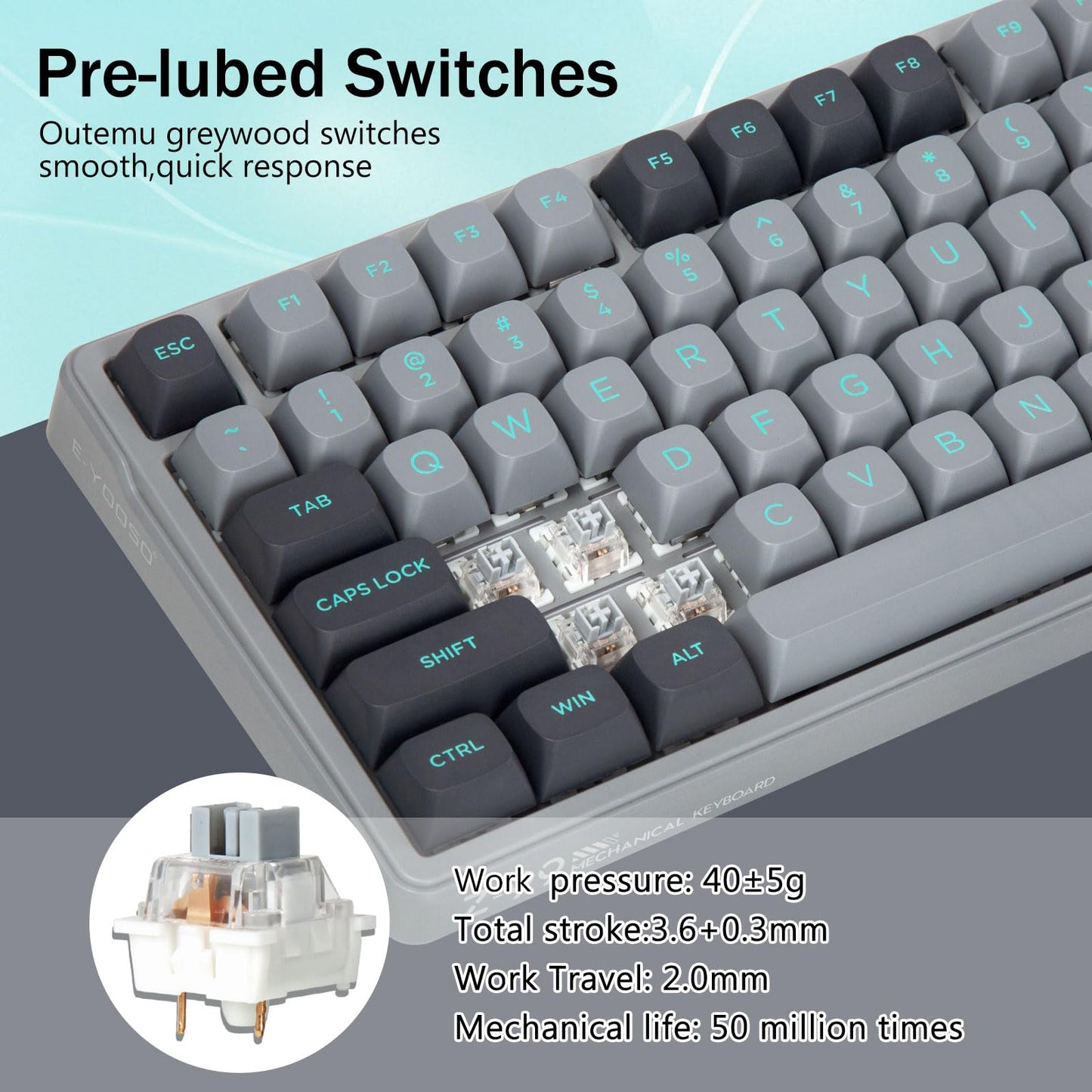 E-YOOSO Z-99 Wired Mechanical Gaming Keyboard - Pre-lubed Linear Switches, Green LED Backlit RGB, Grey Switch, 99 Keys, Gasket Structure