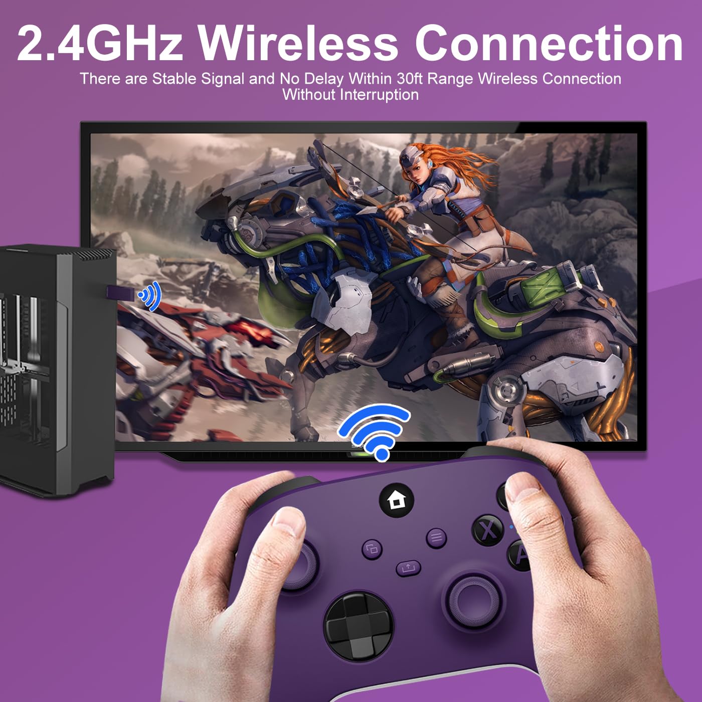 ADHJIE Xbox One Wireless Controller - 2.4GHz, Compatible with Xbox One/X/S/PC, 3.5mm Headphone Jack, Purple