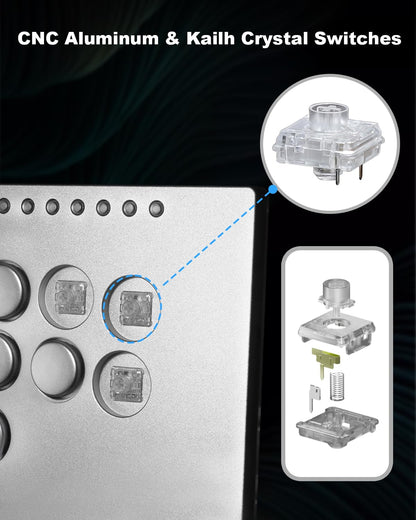 ONEED Haute42 Leverless Arcade Stick for PC/PS3/PS4/Switch - M16 Plus Grey, Low-Profile, Hot Swap & SOCD Support