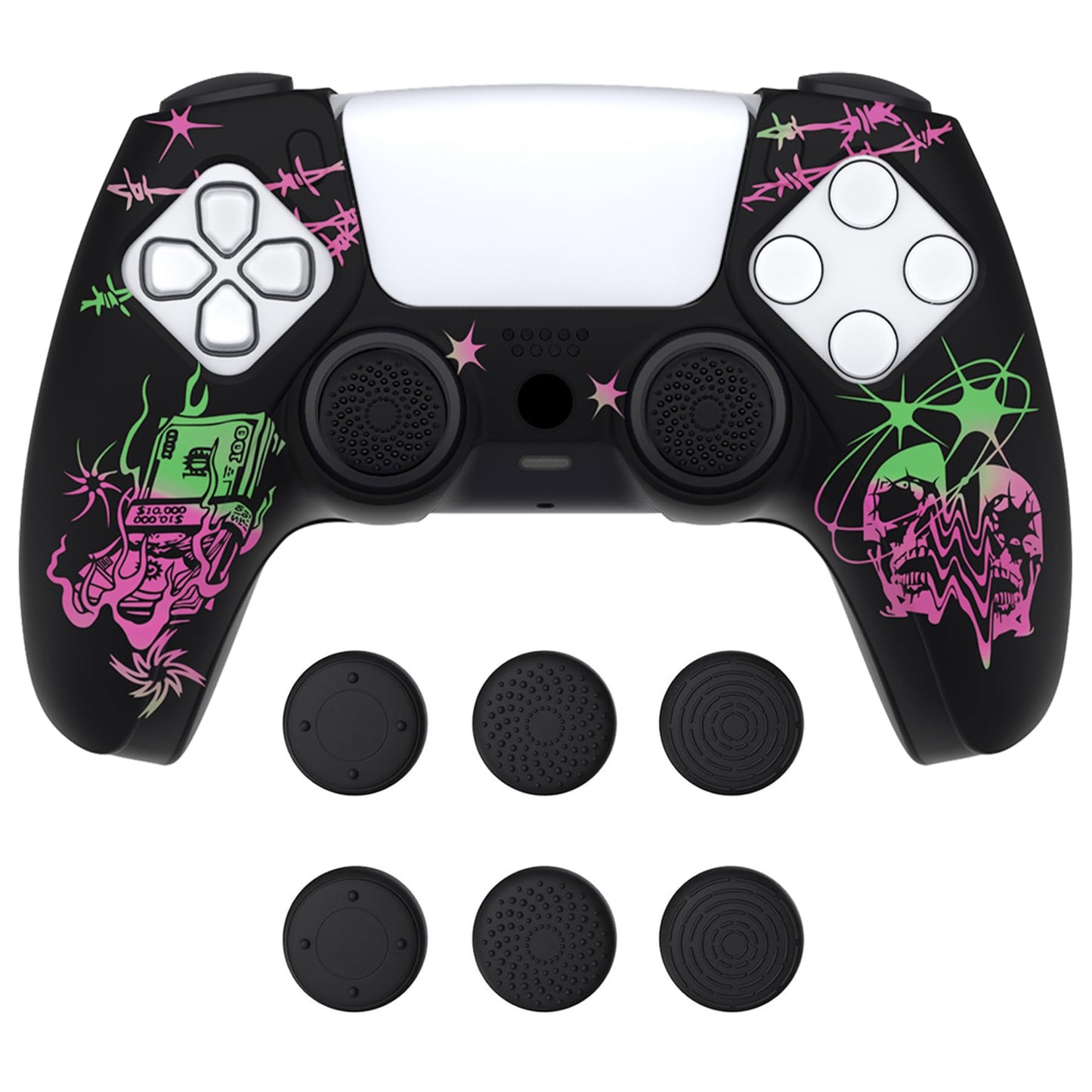 PlayVital Pure Series Dockable Model Anti-Slip Silicone Cover for ps5 Controller  Soft Rubber Grip Case for ps5 Controller Fits with Charging Station with Thumb Grips - Sin Source Pink & Green