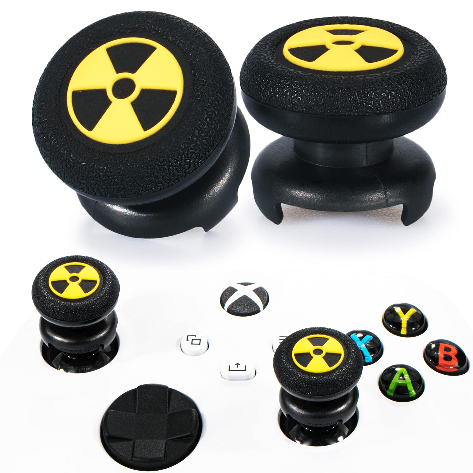 Playrealm FPS Thumbstick Extender & 3D Texture Rubber Silicone Grip Cover 2 Sets for Xbox Series X/S & Xbox One Controller(Radiation Black)
