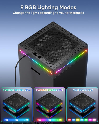 KOVA Auto Cooling Fan for Xbox Series X - 9 RGB Light Modes, Adjustable Temperature, Black, Model PG-XBX026SM