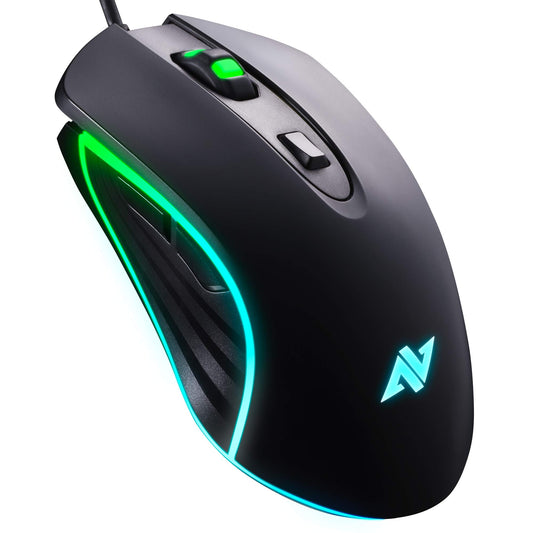 ABKONCORE M30 Wired Gaming Mouse, 3500 DPI, 6 Programmable Buttons, RGB Backlit, Ergonomic Design, Black