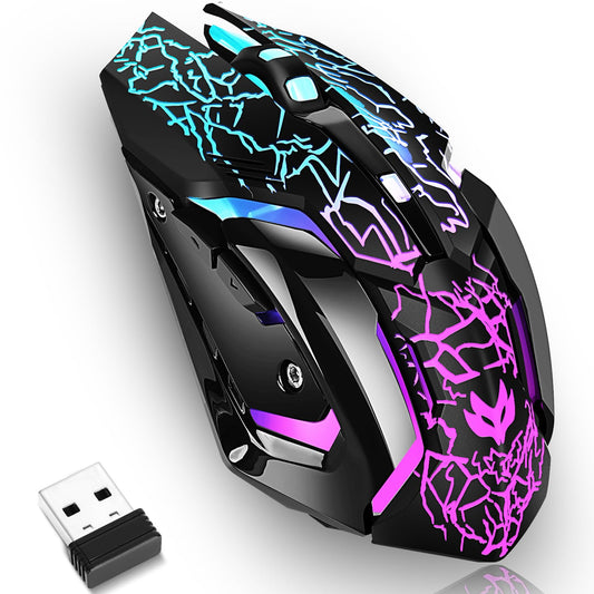 Wireless Gaming Mouse  Rechargeable Wireless Computer Mouse with Type-C Fast Charging  Ergonomic Mouse with 3 Adjustable DPI  6 Silent Buttons  LED Light  Long Battery Life for Laptop  PC  Mac