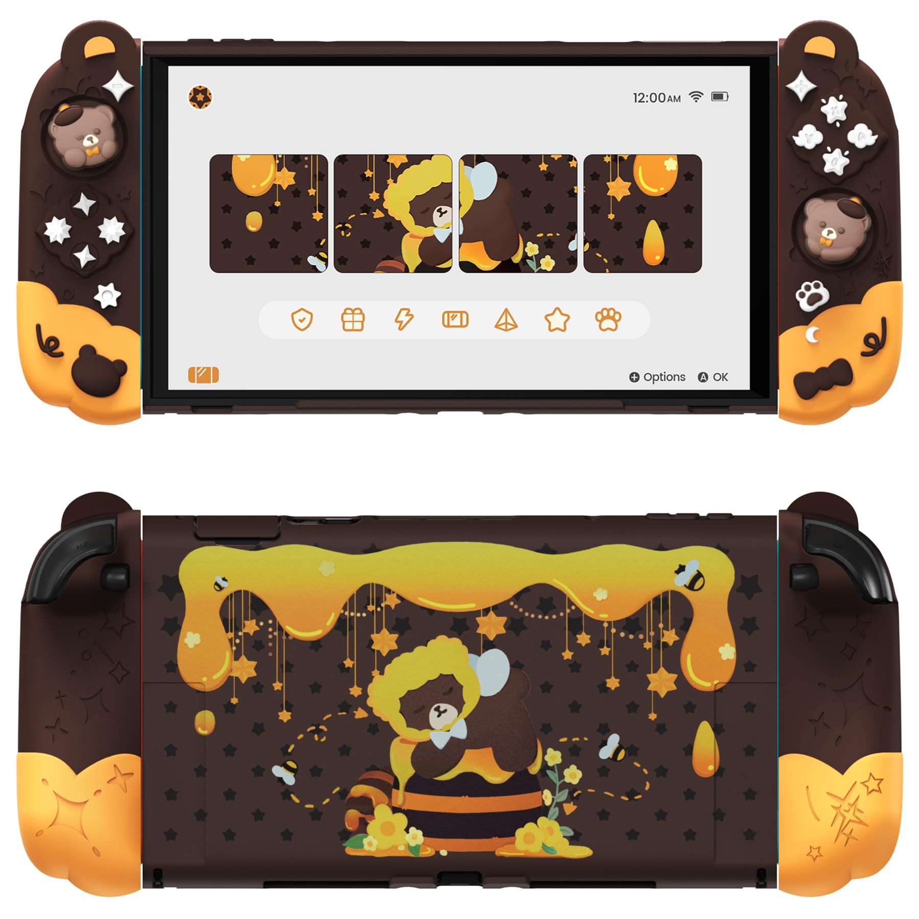 PlayVital Good Night Bear Dockable Case for Nintendo Switch 2 with Stand | Split Design Silicone Joycon Grips  PC Console Hard Shell  2 Joystick Caps | Cute Protective Cover Bundle - Brown