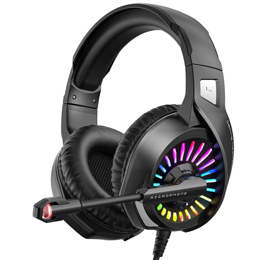 ZIUMIER Gaming Headset with Microphone  Compatible with PS4 PS5 Xbox One PC Laptop  Over-Ear Headphones with LED RGB Light  Noise Canceling Mic  7.1 Stereo Surround Sound