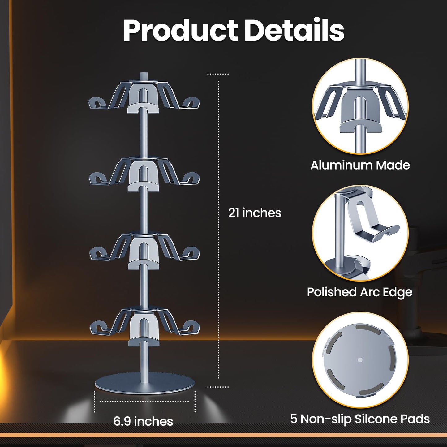 ZHGM 4 Tier Gaming Controller Stand, Rotatable Headset Holder for PS5, Xbox, Switch, Grey, Model PS504