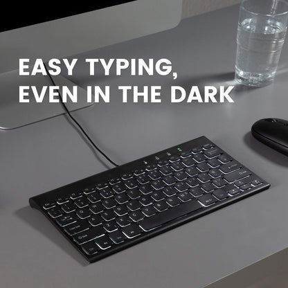 Perixx PERIBOARD-429 US Wired Mini Backlit Keyboard - Full Size, Black, Silent Scissor Keys, White Backlight