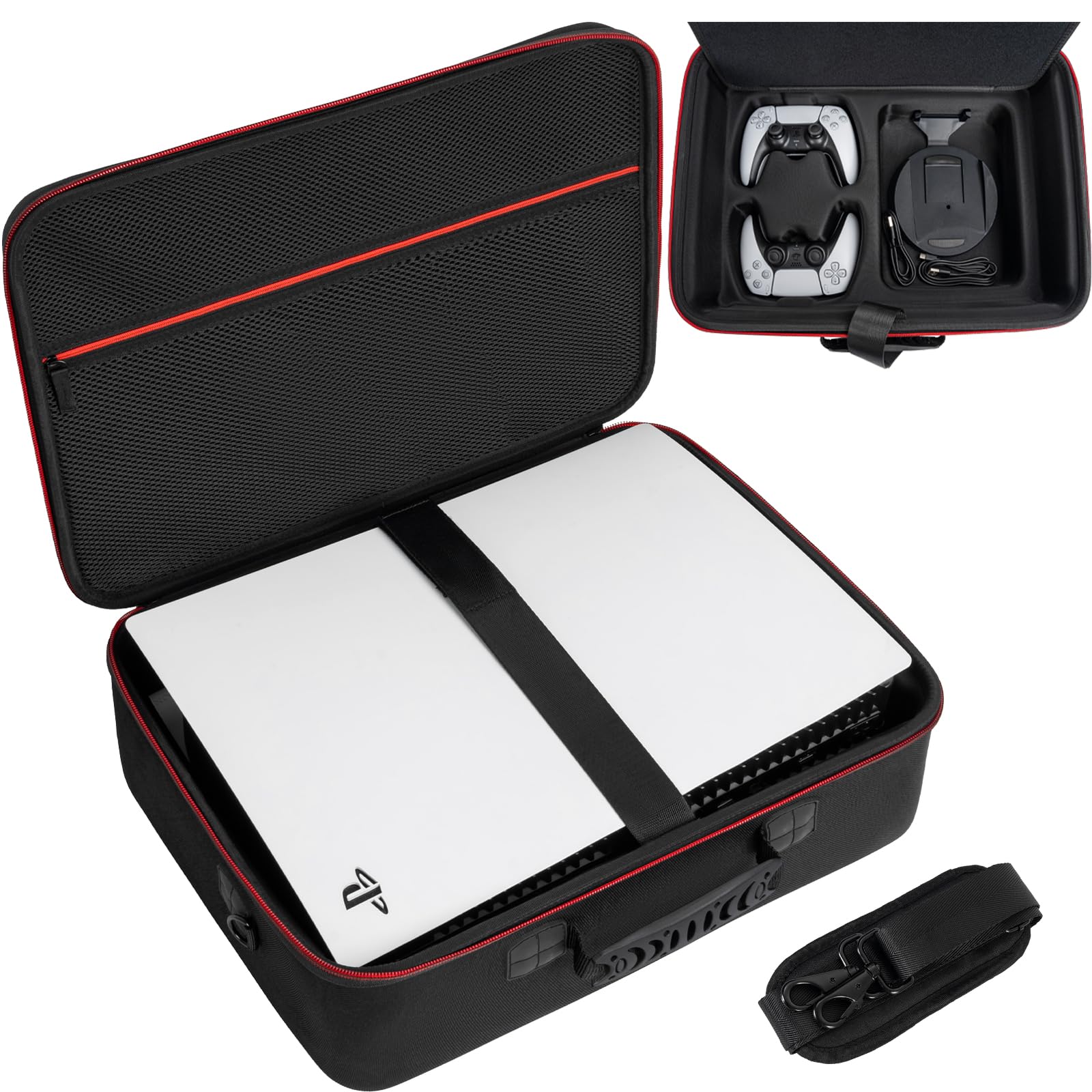 GMAK Hard Shell Carrying Case for PS5, Protective Case Travel Bags Compatible with Playstation 5, DualSense Controllers, Base, C