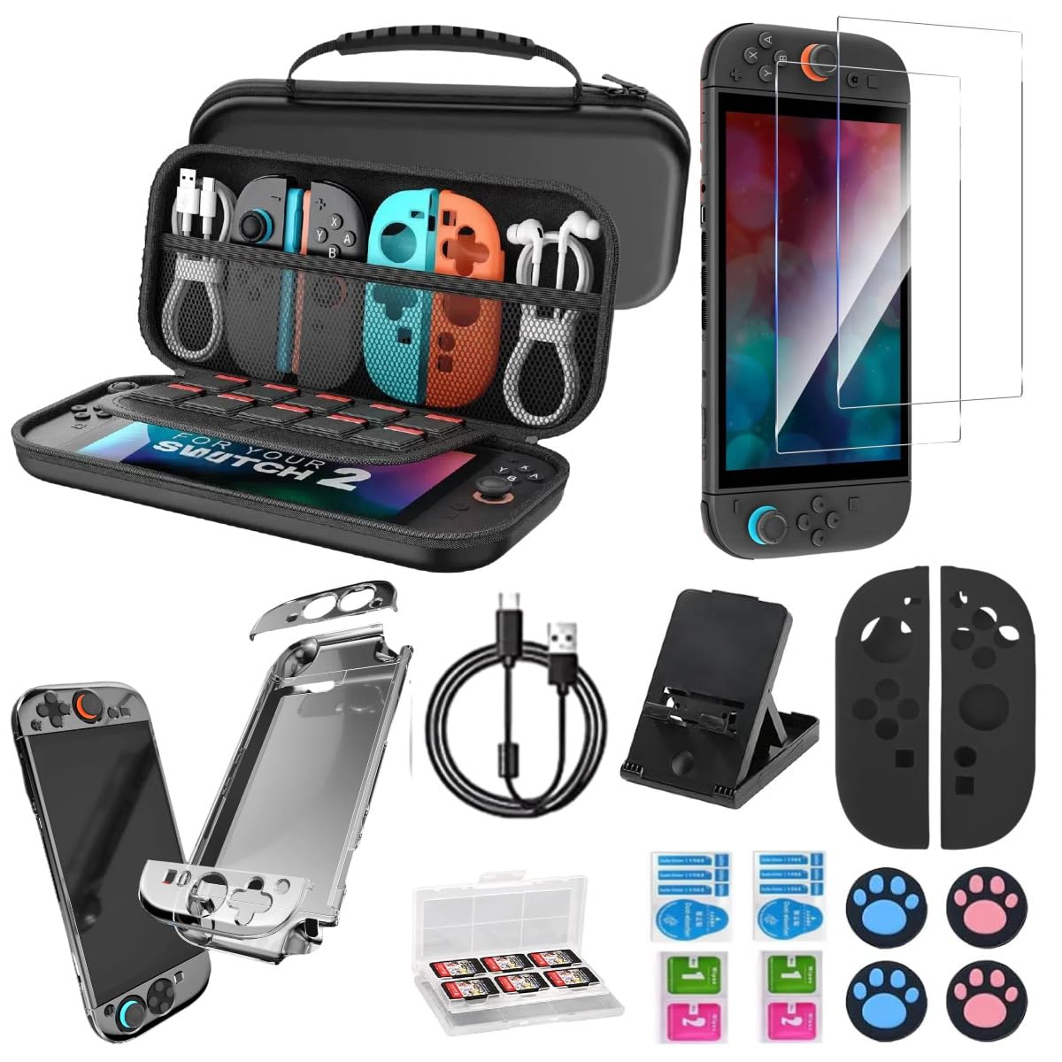 Carrying Storage All in One Case for Nintendo Switch 2 (2025) Portable Travel All Protective Hard Messenger Bag Soft Lining 20 Games for Switch 2 Console Pro Controller Accessories Black