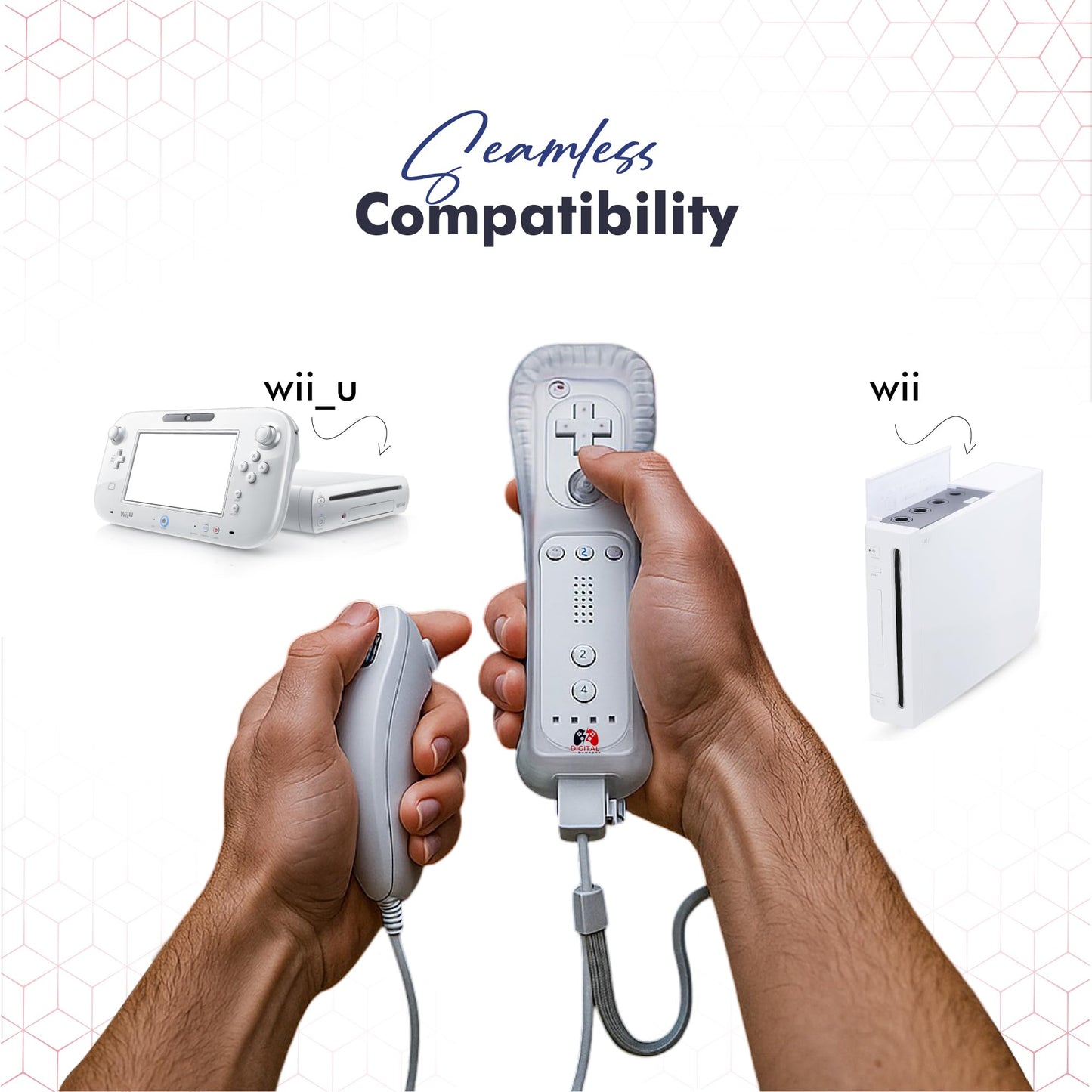 Digital Dynasty Wii Controller 2 Pack with Nunchucks - Compatible with Nintendo Wii & Wii U - White