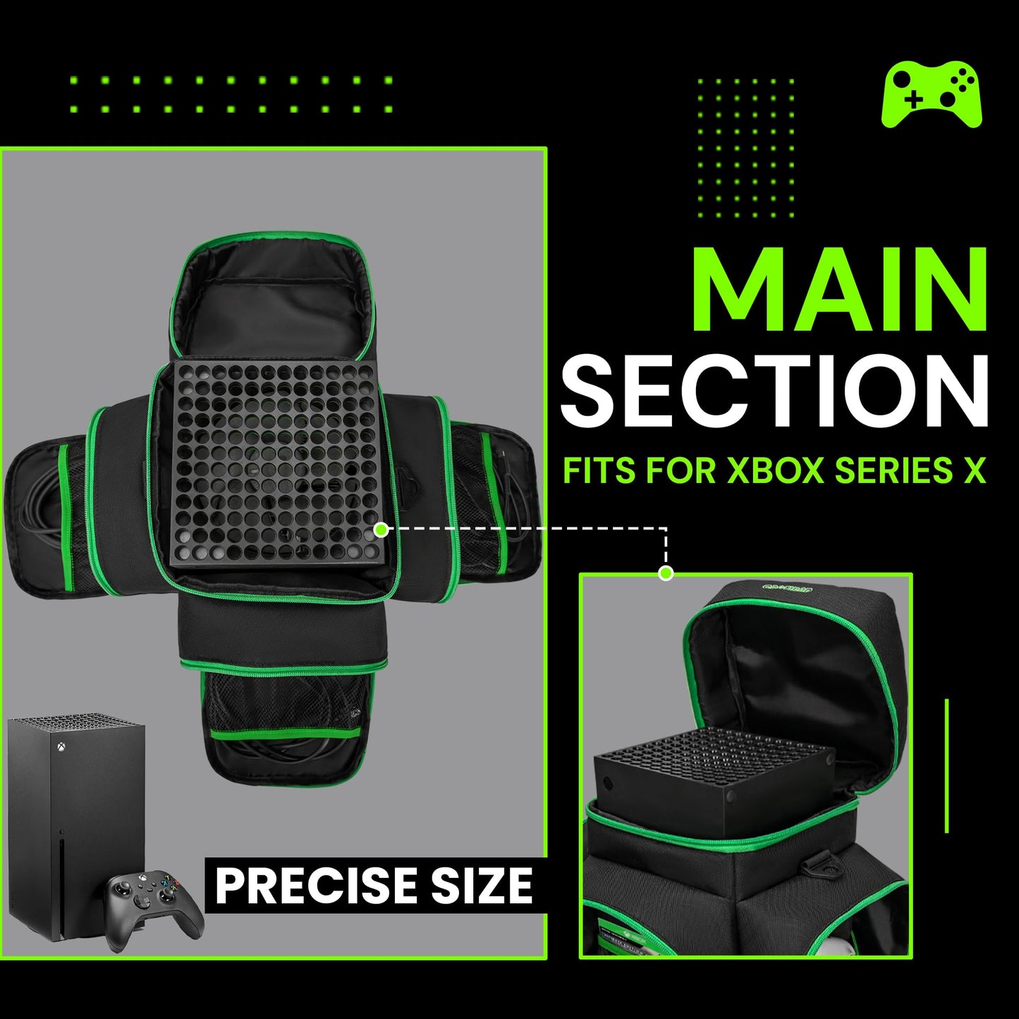 CROTIRAD Carrying Case for Xbox Series X - Travel Bag with Storage Pockets, Black, Model 202402101