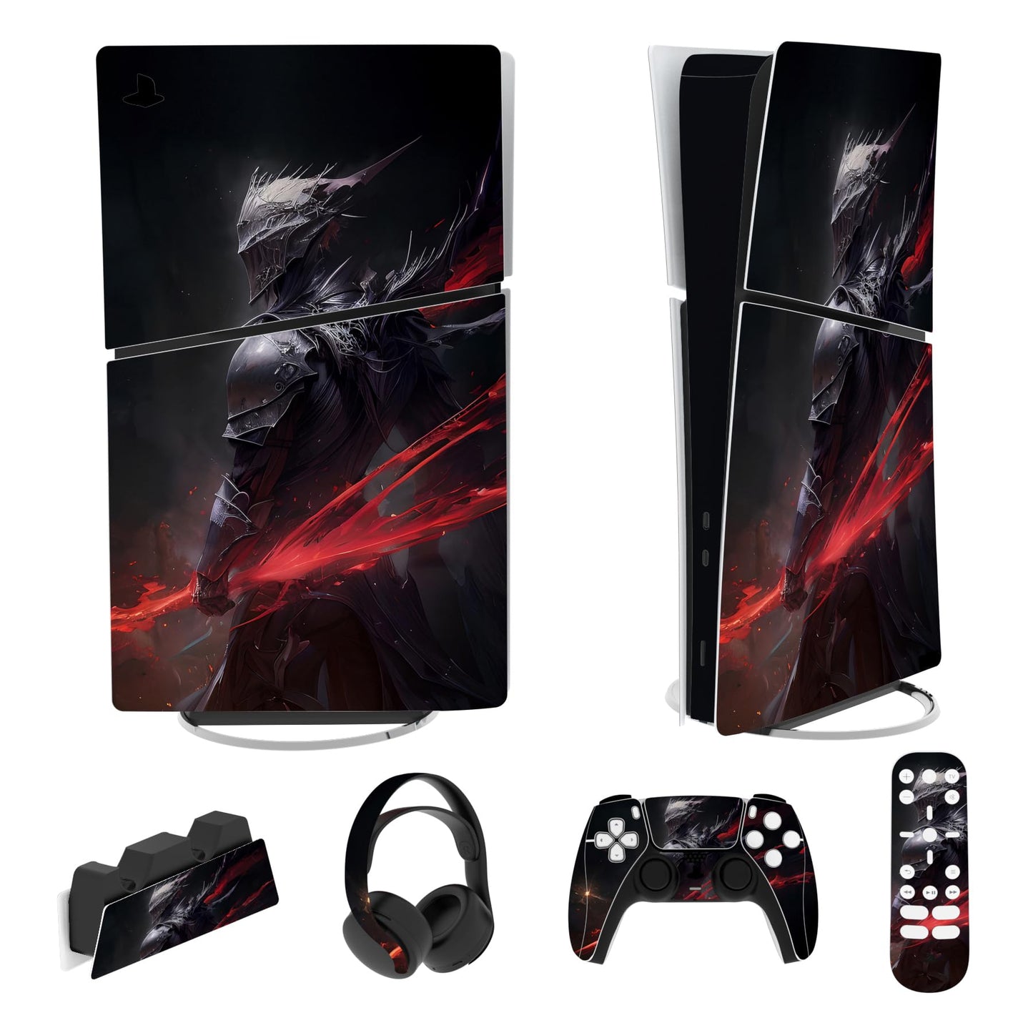PlayVital Full Set Skin Sticker for ps5 Slim Console Digital Edition (The New Smaller Design)  Vinyl Skin Decal Cover for ps5 Controller & Headset & Charging Station & Media Remote - Raging Zombie