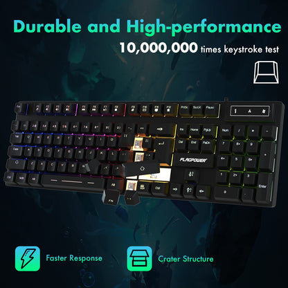 FLAGPOWER RGB Gaming Keyboard & Mouse Combo, Adjustable Backlit, 4800DPI, Black, Model FPCP-KBD-003, 19 Keys Anti-Ghosting