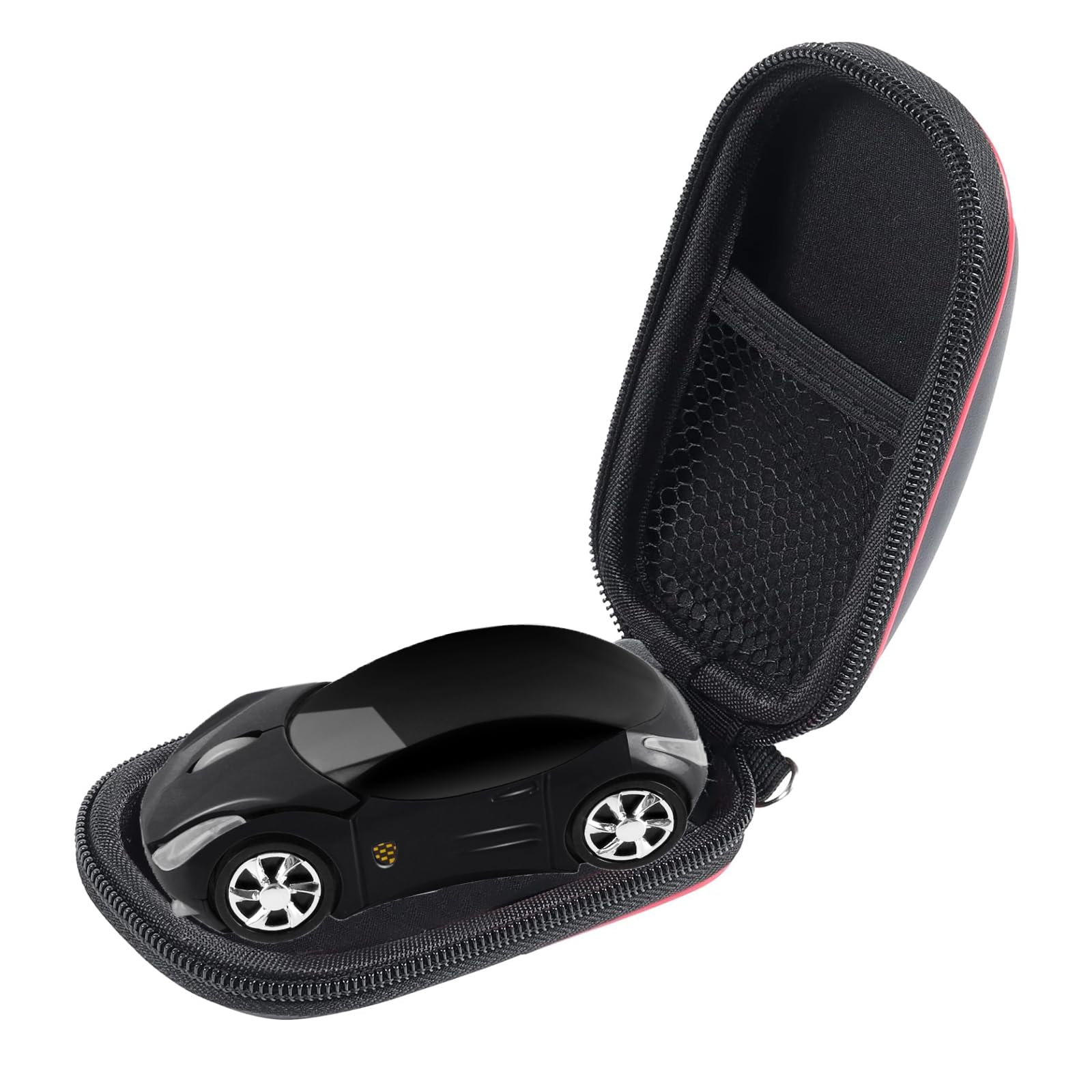 elec Space Wireless Mouse - Cool 3D Sports Car Shape Ergonomic Optical Mini Mouse for Kids  Laptop PC with Case (Black)