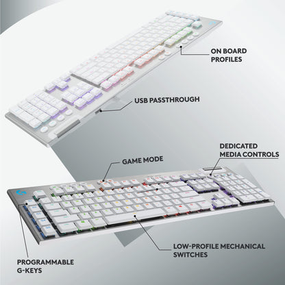 Logitech G815 LIGHTSYNC RGB Mechanical Gaming Keyboard, Full Size, Low Profile GL Tactile Switches, USB Passthrough, White