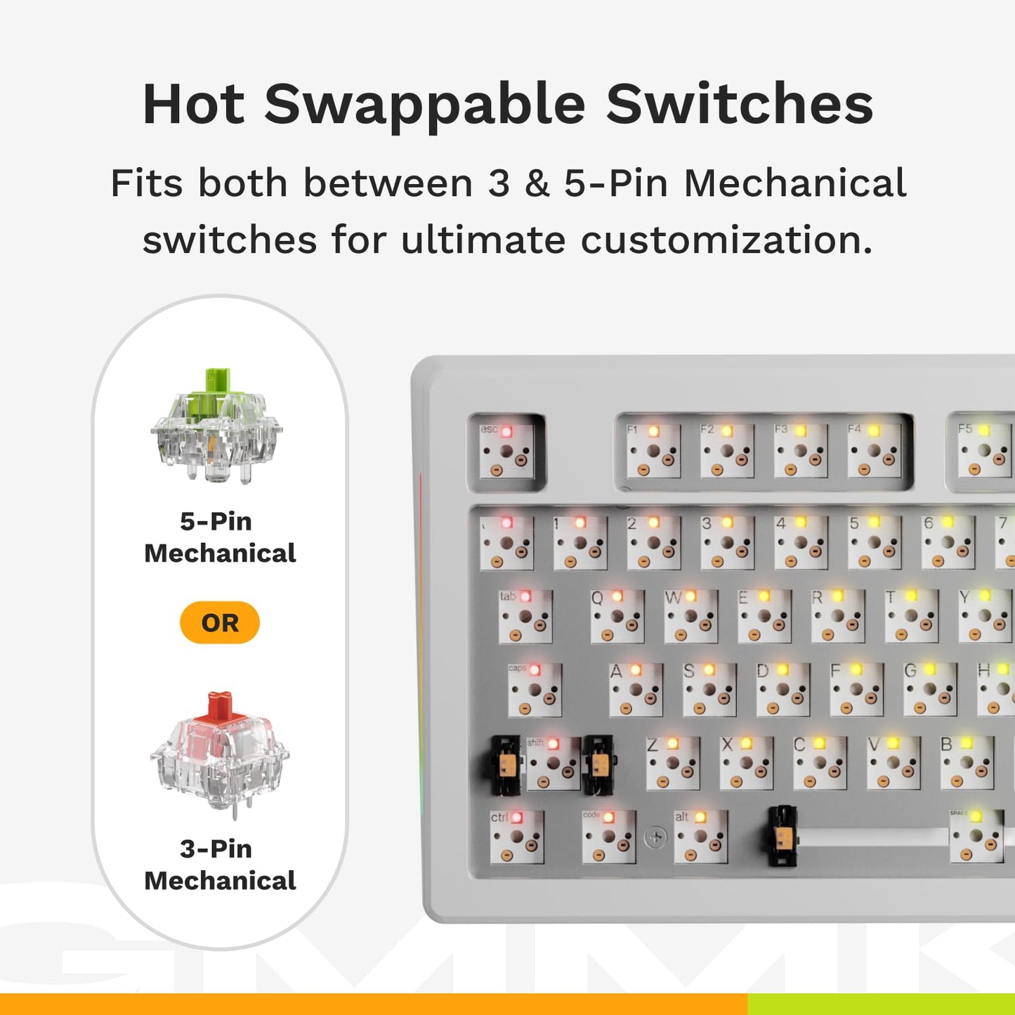 Glorious GMMK 3 Custom Mechanical Gaming Keyboard - Full Size, White, Modular Gasket System, Hotswappable Switches, ANSI