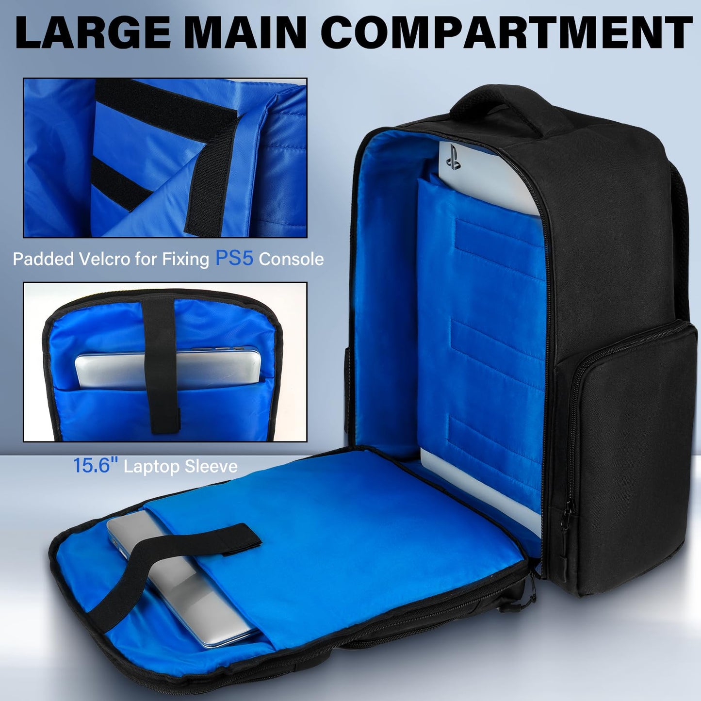 Jaffzora Travel Backpack for PS5/15.6" Laptop - Protective Black Carrying Case, Model J-PS5 BPK-B-BK