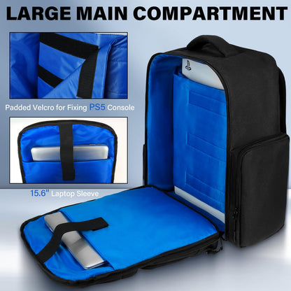Jaffzora Travel Backpack for PS5/15.6" Laptop - Protective Black Carrying Case, Model J-PS5 BPK-B-BK