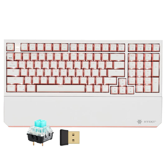Hexgears X4 Wireless Mechanica Keyboard  99-Key Clicky Switch White Backlit Gaming Keyboard - NKRO 2.4G/USB-C with Wrist Rest  Pudding Keycaps-White/Pink