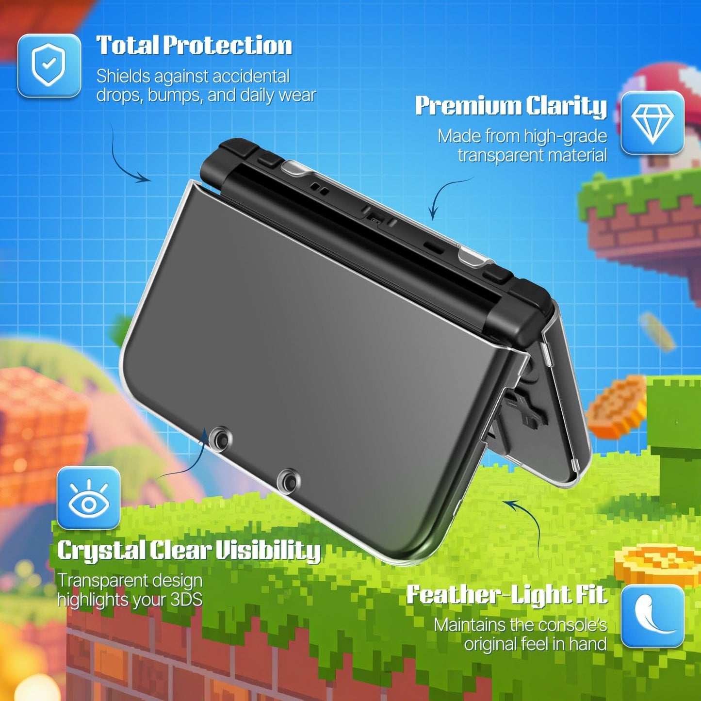 TNP Products New 3DS Case - Ultra Clear Hard Shell Cover for 2015 Nintendo 3DS - Hinge-less Design