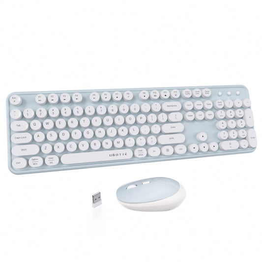 UBOTIE Colorful Computer Wireless Keyboard Mouse Combos  Typewriter Flexible Keys Office Full-Sized Keyboard  2.4GHz Dropout-Free Connection and Optical Mouse (Green-White)