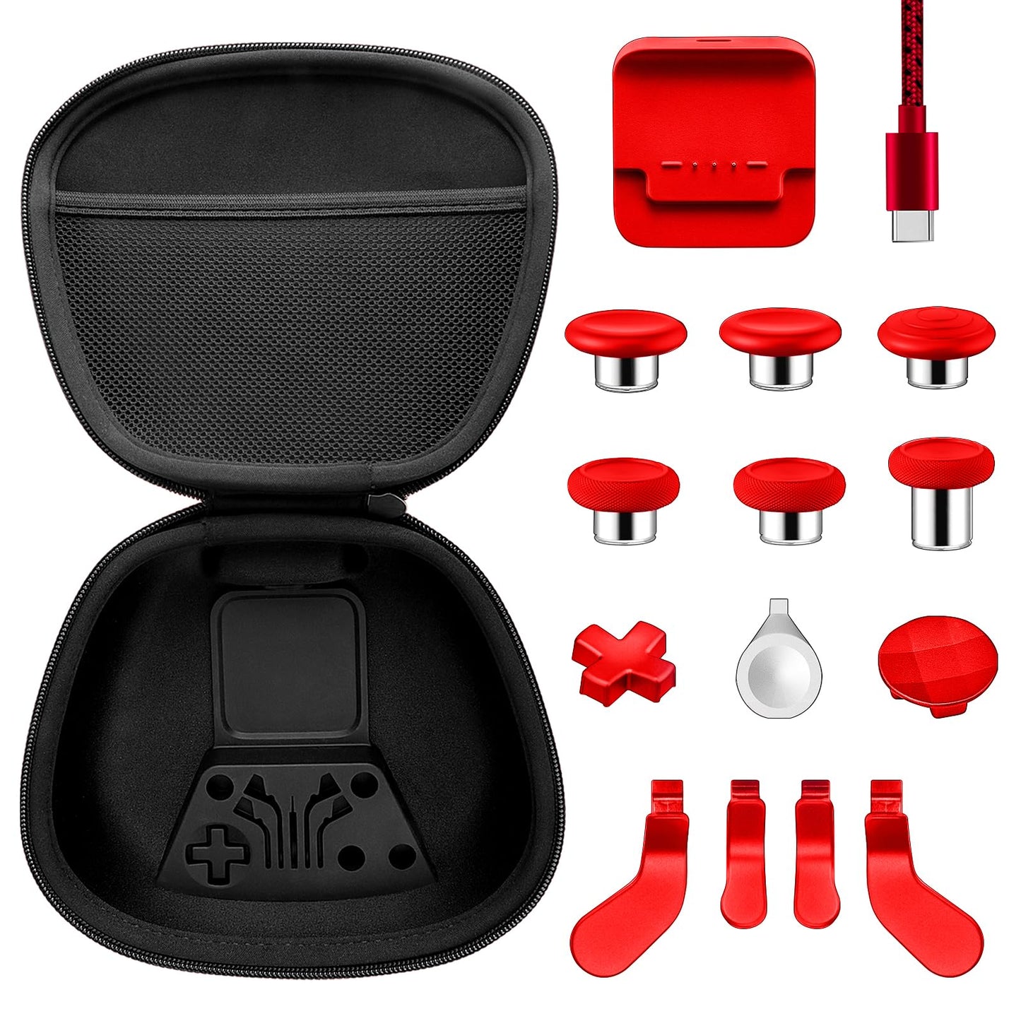 Vanpark Complete Component Pack for Xbox Elite Controller Series 2 Core Accessories Include 1 Carrying Case  1 Charging Dock&Cable  Metal 6 Joysticks  4 Paddles  2 D-Pads  1 Adjustment Tool(Red)