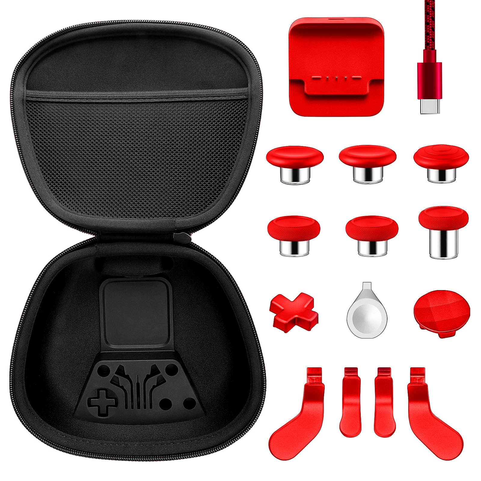 Vanpark Complete Component Pack for Xbox Elite Controller Series 2 Core Accessories Include 1 Carrying Case  1 Charging Dock&Cable  Metal 6 Joysticks  4 Paddles  2 D-Pads  1 Adjustment Tool(Red)
