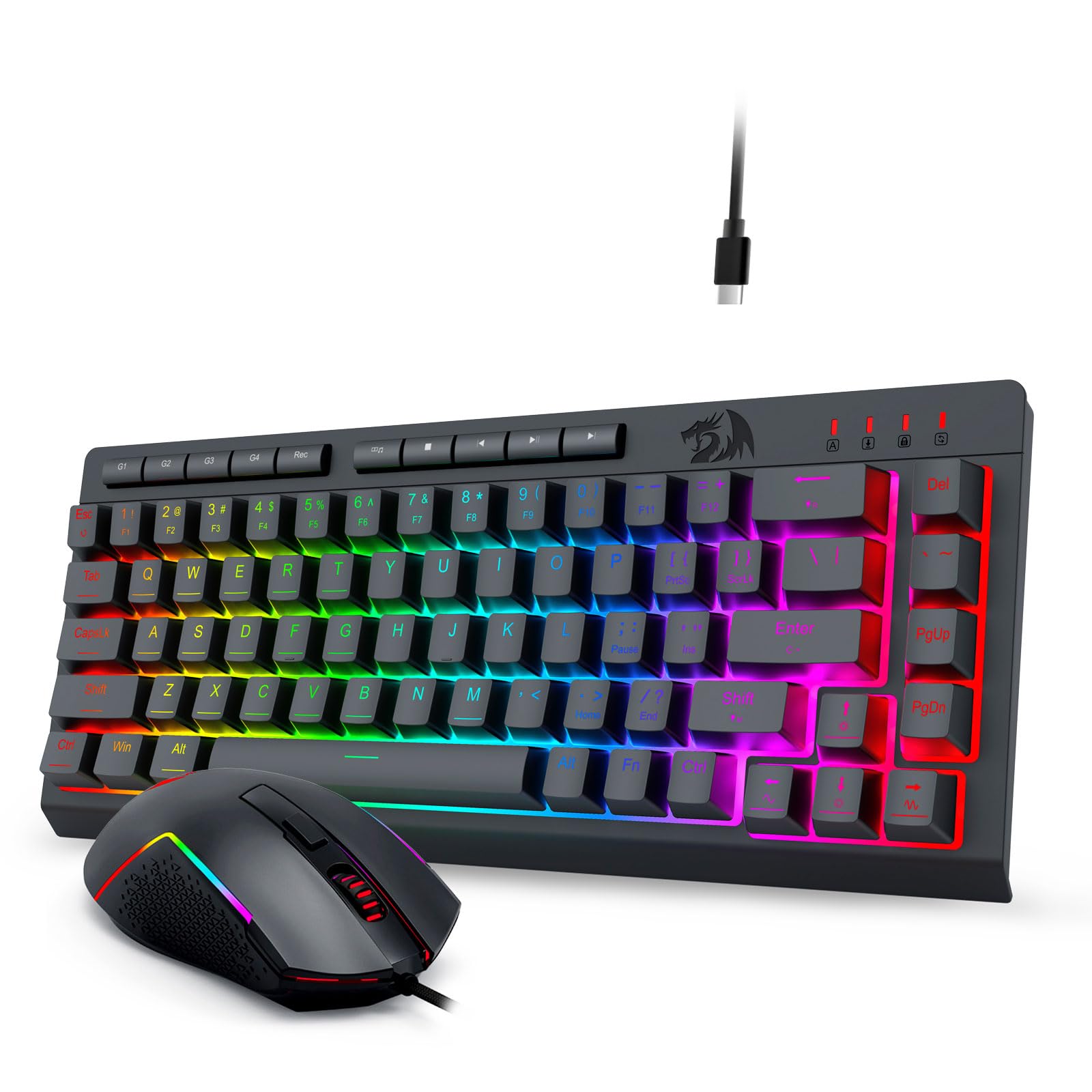 Redragon S157 RGB Wired Gaming Keyboard & Mouse Combo, 60% Compact, 8000 DPI, Black, Anti-Ghosting, RGB Backlit