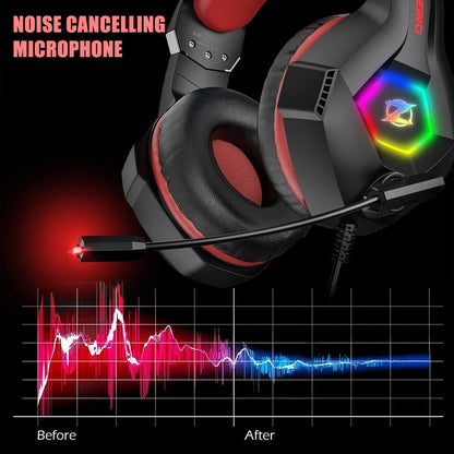 Ozeino Gaming Headset - 7.1 Surround Sound, Noise Cancelling Mic, RGB Light, Over Ear, Red, Model ZW1 for PC, PS4, PS5, Xbox
