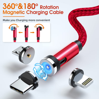 Ankndo Magnetic Charging Cable 7-Pack - 3 in 1 USB Nylon Braided, 1.6FT to 10FT, Red, Model CC56