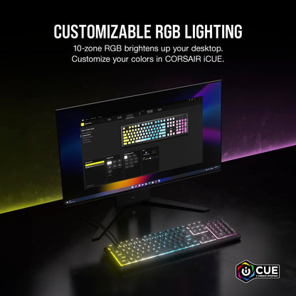 Corsair K55 CORE RGB Gaming Keyboard - Quiet Switches, Spill Resistant, Ten-Zone RGB, Media Keys, QWERTY NA, Gray