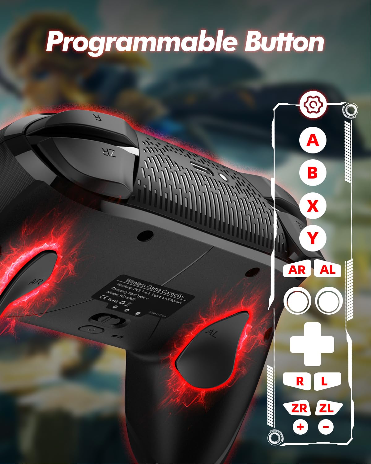 GMBACK Wireless Pro Controller for Nintendo Switch/Lite/OLED - Bluetooth, Vibration, Motion Control, RGB, Turbo, Programmable